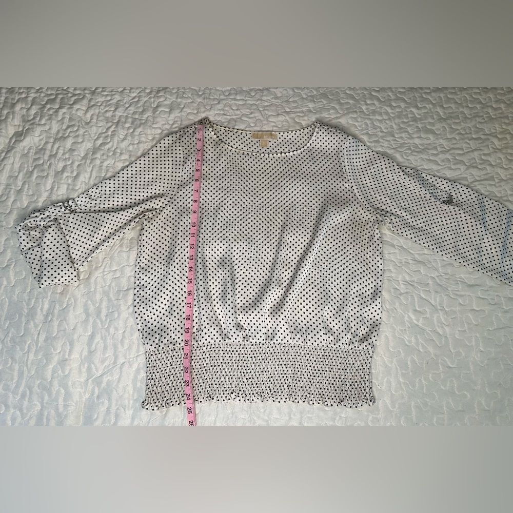 Michael Michael Kors Polka Dot Blouse Vintage-Inspired Chic Smocked Hem Large - Picture 9 of 11